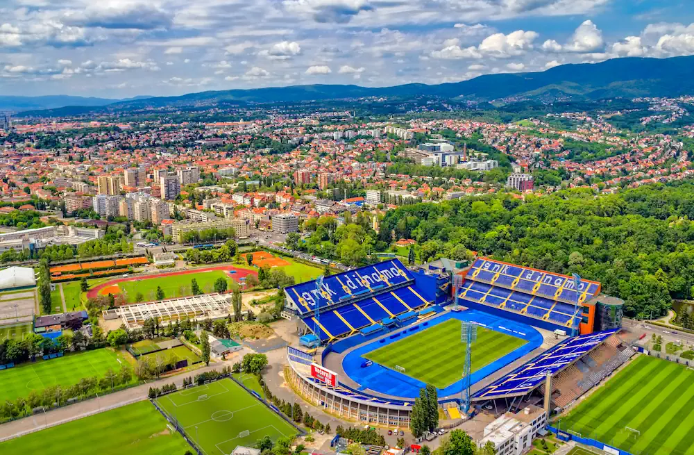 Vista aérea del estadio del Dinamo Zagreb, el Stadion Maksimir