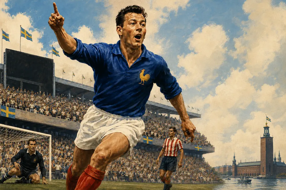 Ilustración de Just Fontaine y su Mundial en Suecia en 1958