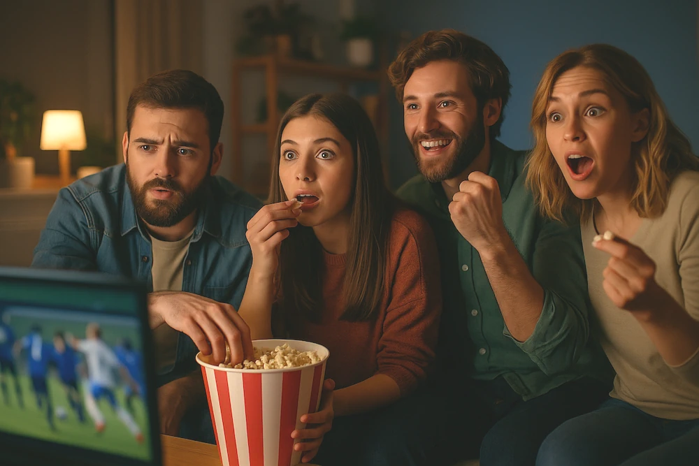 Los espectadores que siguen con entusiasmo una serie de fútbol...